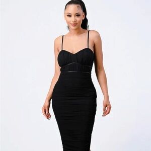 Privy Black Midi Dress with Spaghetti Straps
